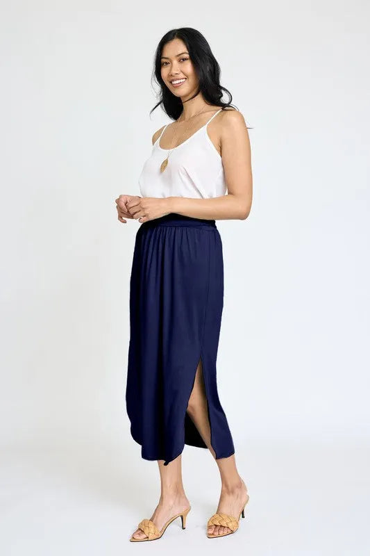 Solid Side Slit Midi Skirt – Made in USA with High Slit