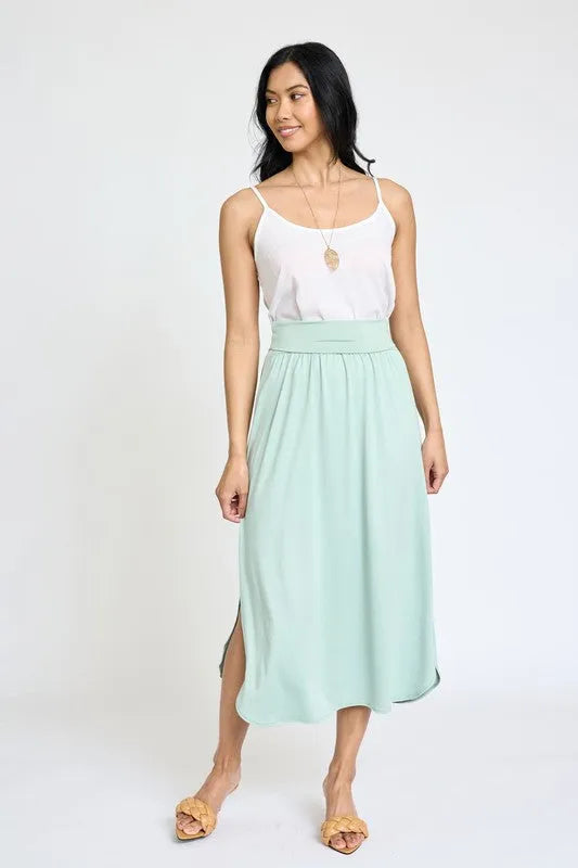Solid Side Slit Midi Skirt – Made in USA with High Slit