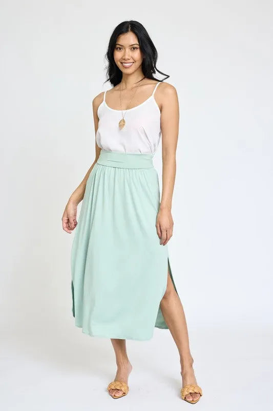Solid Side Slit Midi Skirt – Made in USA with High Slit