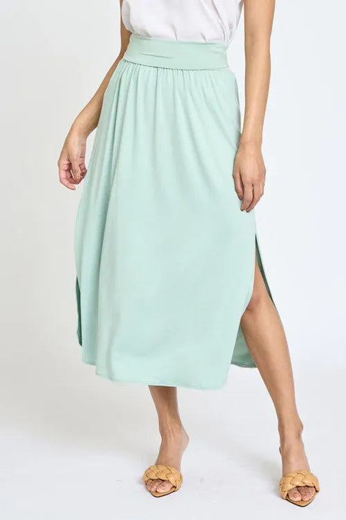 Solid Side Slit Midi Skirt – Made in USA with High Slit