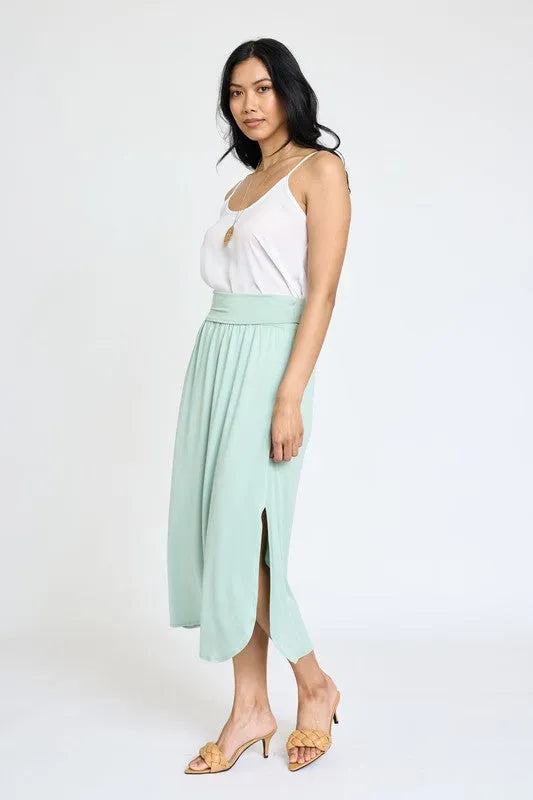 Solid Side Slit Midi Skirt – Made in USA with High Slit