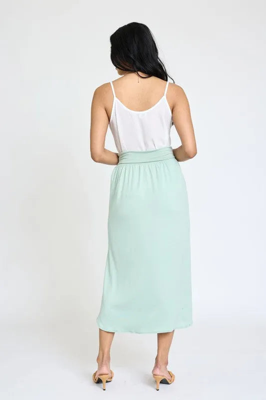 Solid Side Slit Midi Skirt – Made in USA with High Slit