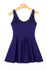 Navy Blue Adjustable Straps Cutout Ruched Knot Slit One Piece Swim Dress - Femstylo