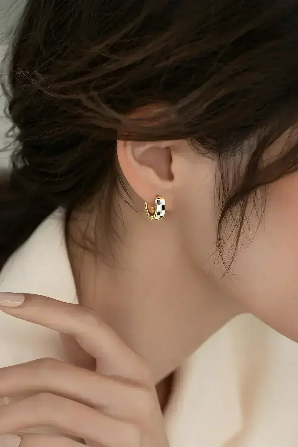 Gold Checkerboard Small Hoop Earrings - Femstylo