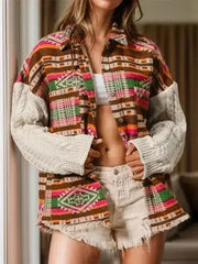 Geometric Collared Neck Long Sleeve Jacket - Femstylo