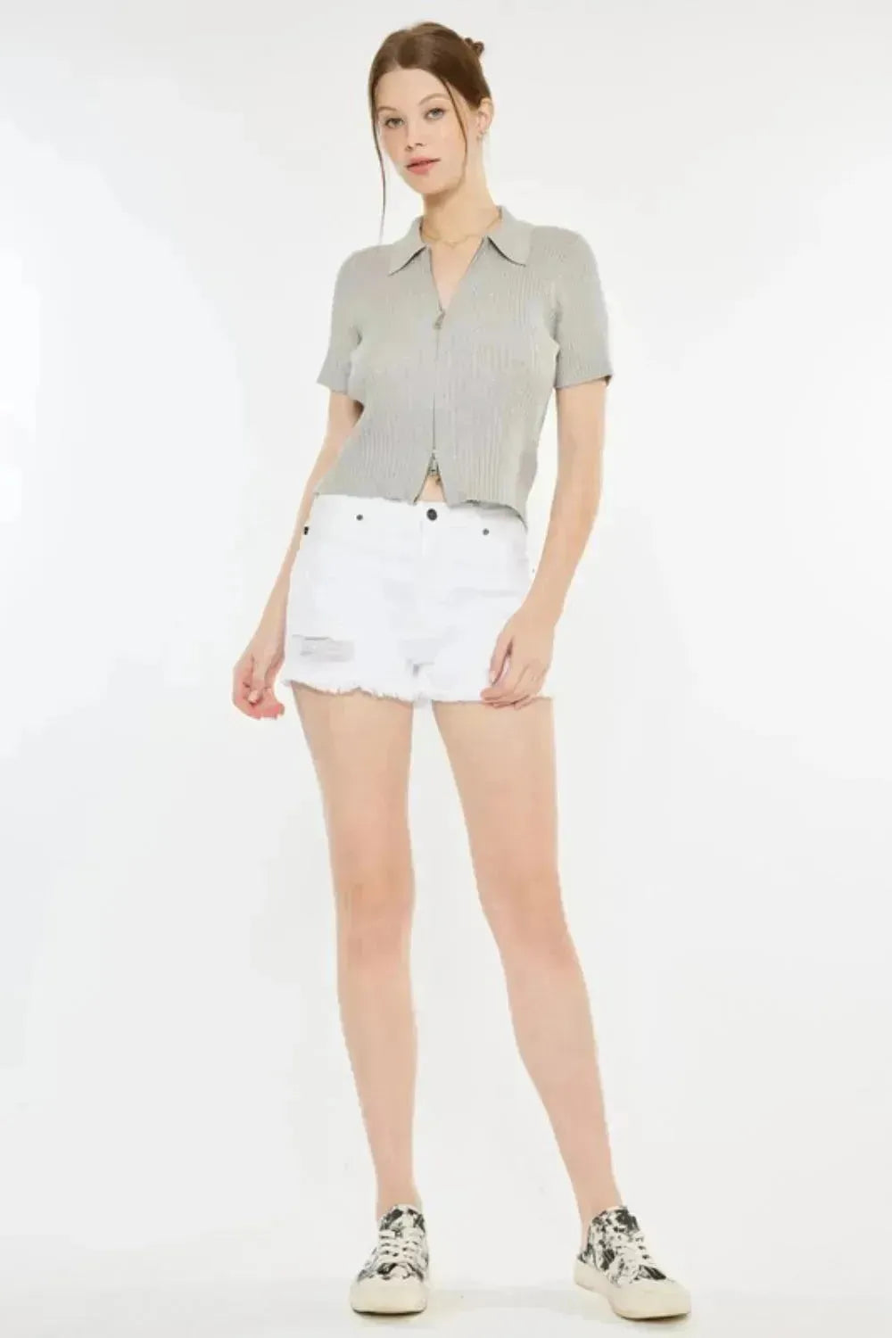 Kancan Raw Hem Distressed Denim Shorts