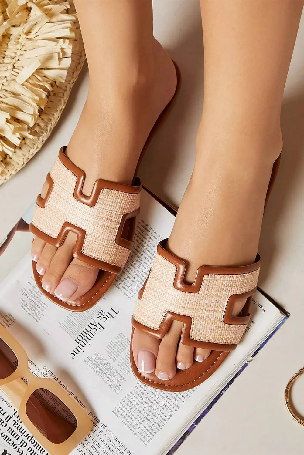 White Hollow Out Open Toe Slippers