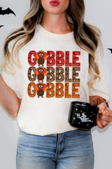 White GOBBLE Thanksgiving Turkey Heat Transfer Printing T Shirt