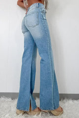 Myosotis Ripped High Rise Slit Jeans - Femstylo