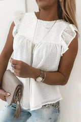 Polka Dot Lace Ruffled Tank Top - Femstylo