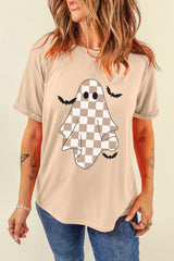 Khaki Ghost Bat Heat Transfer Printing Halloween Holiday Graphic Tee