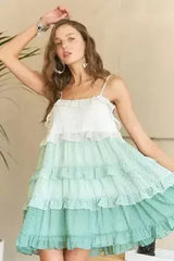 ADORA Swiss Dot Ruffled Tiered Mini Dress - Femstylo