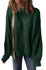 Mist Green Solid Color Front Seam Drop Shoulder Loose Sweater