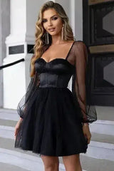 Sweetheart Neck Balloon Sleeve Mini Dress - Femstylo