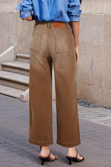 Brown Minimalist Patch Pocket High Waist Shift Jeans