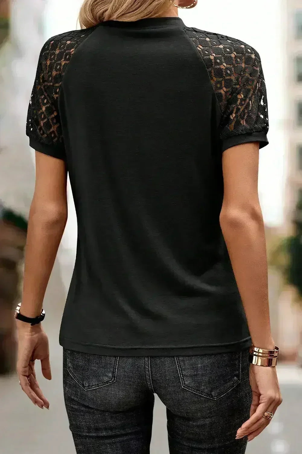 Pale Khaki Seamed Detail Contrast Lace Raglan Sleeve Tee - Femstylo