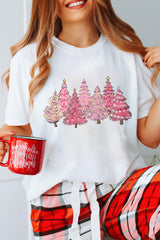 White Christmas Trees Heat Transfer Printing Graphic Tee