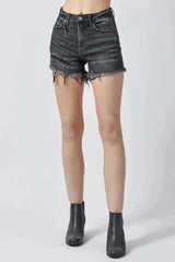 RISEN Raw Hem Denim Shorts with Pockets