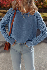 Ashleigh Blue Cable Knit Raglan Sleeve Casual Sweater