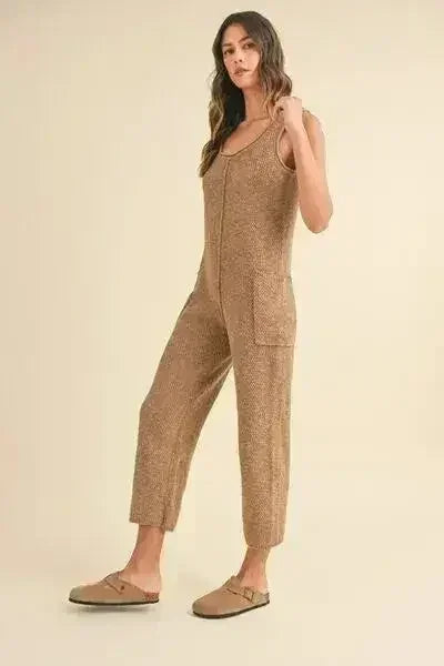 MABLE Sleeveless Knit Crop Jumpsuit with Pockets - Femstylo