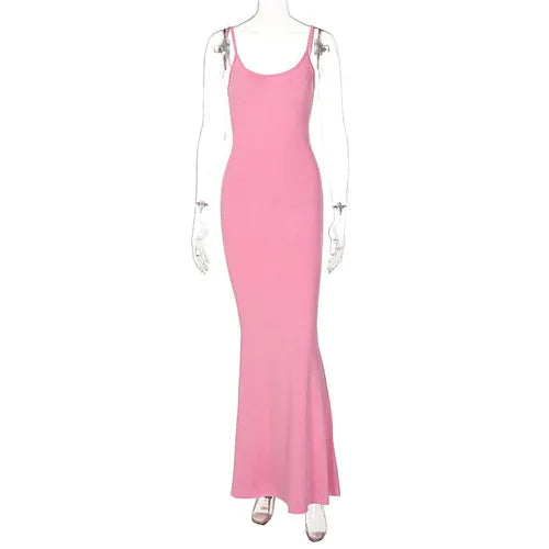 Spaghetti Strap Long Dress Women Sexy Slim Skinny Bodycon Party Club