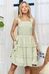 ADORA Smocked Ruffled Wide Strap Mini Dress - Femstylo