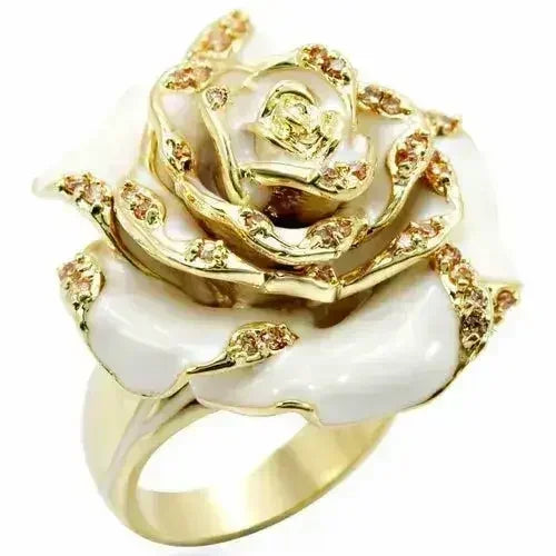1W040 - Gold Brass Ring with AAA Grade CZ in Champagne - Femstylo