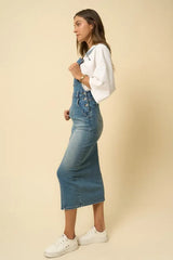 Denim Overall Skirt – Adjustable Suspenders & Side Button