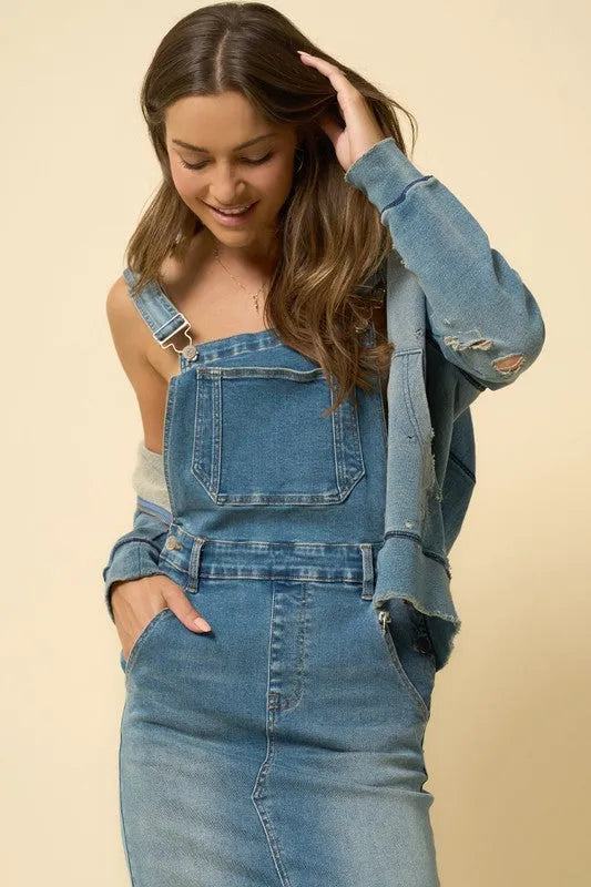 Denim Overall Skirt – Adjustable Suspenders & Side Button