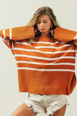 Ribbed Hem Stripe Sweater - Femstylo
