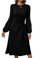 Black Plain Lantern Sleeve Midi Dress