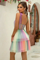Gradient Tie-Shoulder Layered Dress - Femstylo