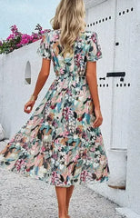 Floral print v-neck dress - Femstylo