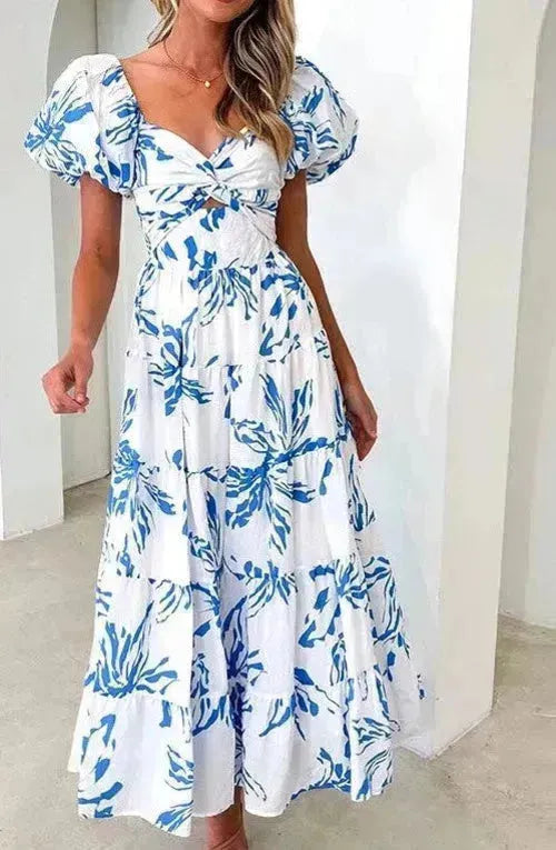 Puff Sleeve Maxi Dress - Romantic Flowy Dress | Femstylo