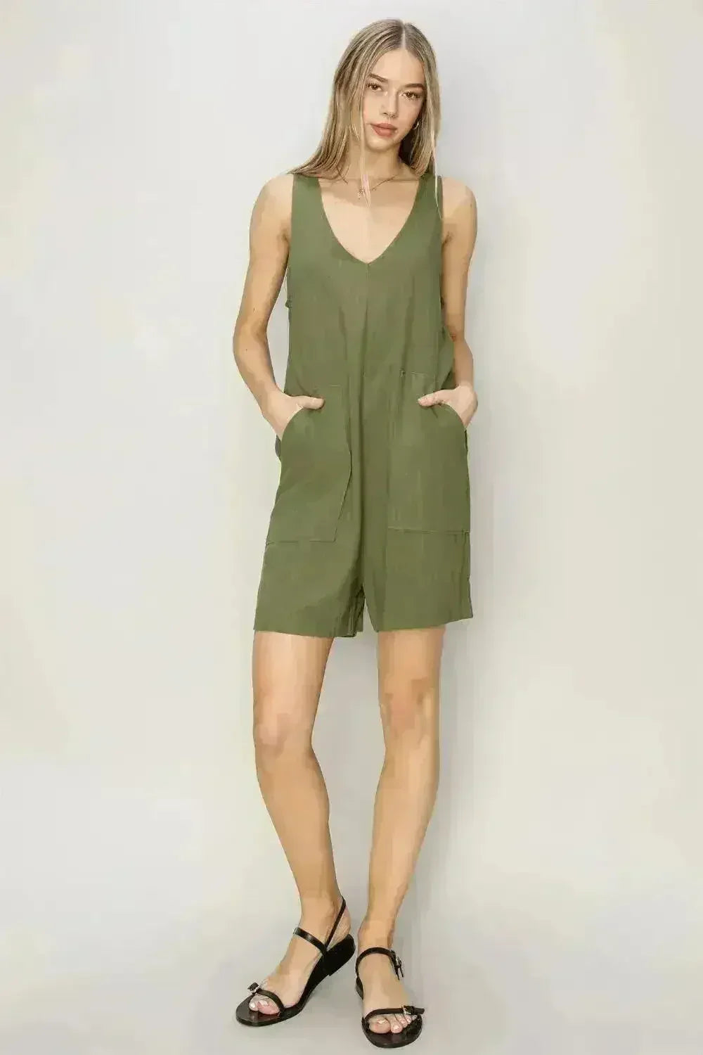 HYFVE V-Neck Sleeveless Romper with Pockets - Femstylo