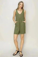 HYFVE V-Neck Sleeveless Romper with Pockets - Femstylo