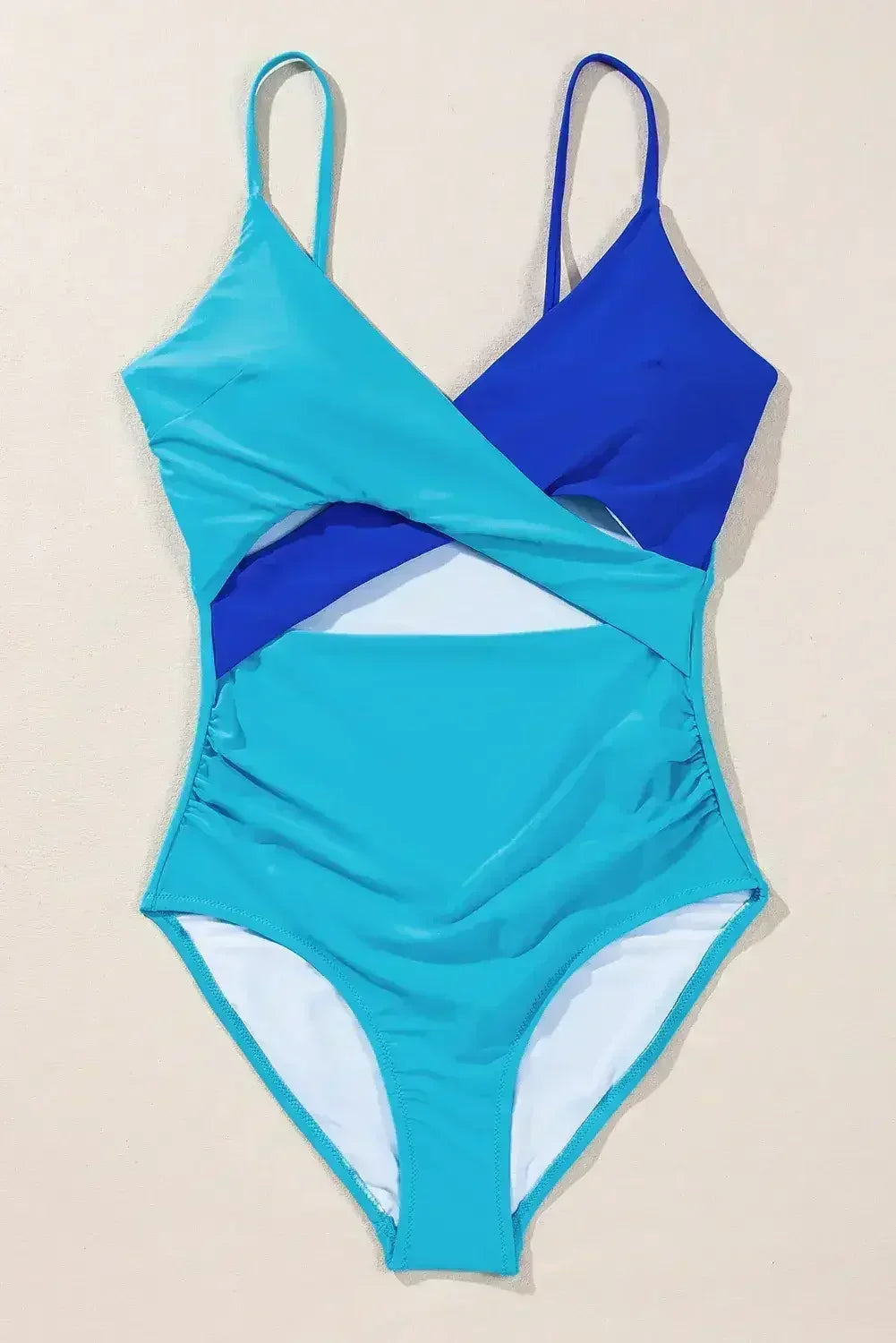 Light Blue Two Tone Colorblock Cutout One Piece Swimsuit - Femstylo