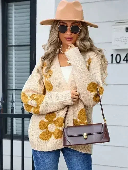 Angel Wings Flower Open Front Long Sleeve Cardigan - Trendy & Comfortable - Femstylo