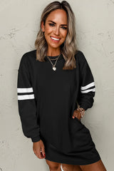 Black Preppy Striped Sleeve Loose Mini Dress