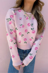 Delicacy Sweet Floral Print Drop Shoulder Cropped Sweater