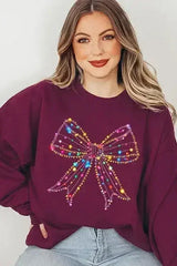 Christmas Lights Bow Graphic Fleece Sweatshirts - Femstylo