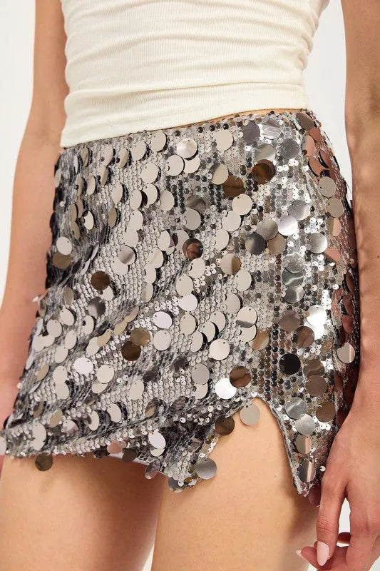 Sequin Emerald Green Mini Skirt – Sparkly with Thigh Slit | Sizes S-L