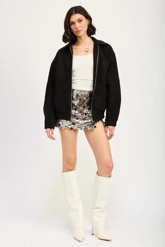 Sequin Emerald Green Mini Skirt – Sparkly with Thigh Slit | Sizes S-L