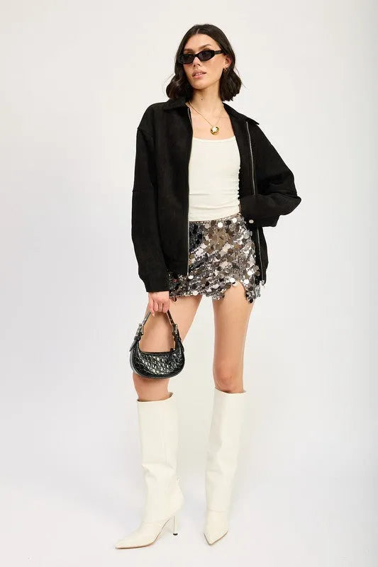 Sequin Emerald Green Mini Skirt – Sparkly with Thigh Slit | Sizes S-L