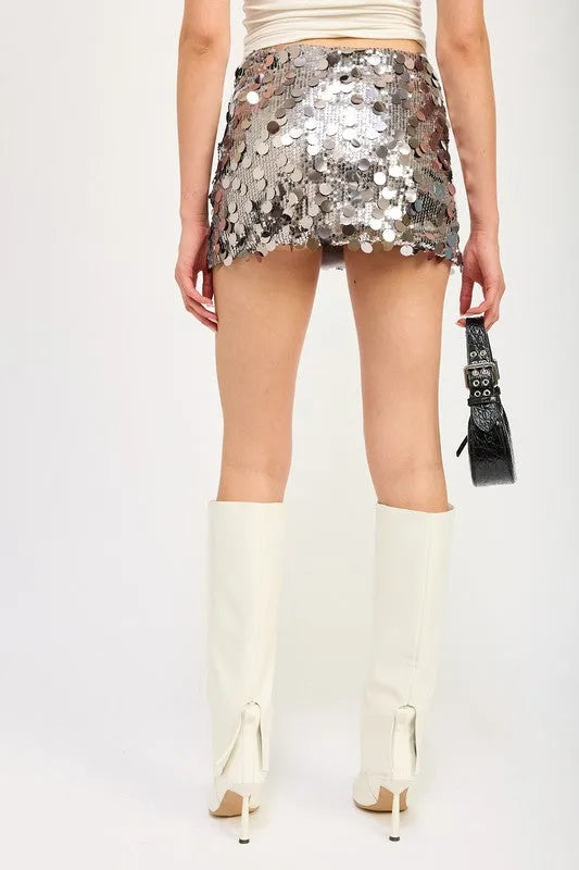 Sequin Emerald Green Mini Skirt – Sparkly with Thigh Slit | Sizes S-L