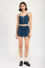 Lace Up Denim Mini Skirt for Women - 100% Cotton | Femstylo
