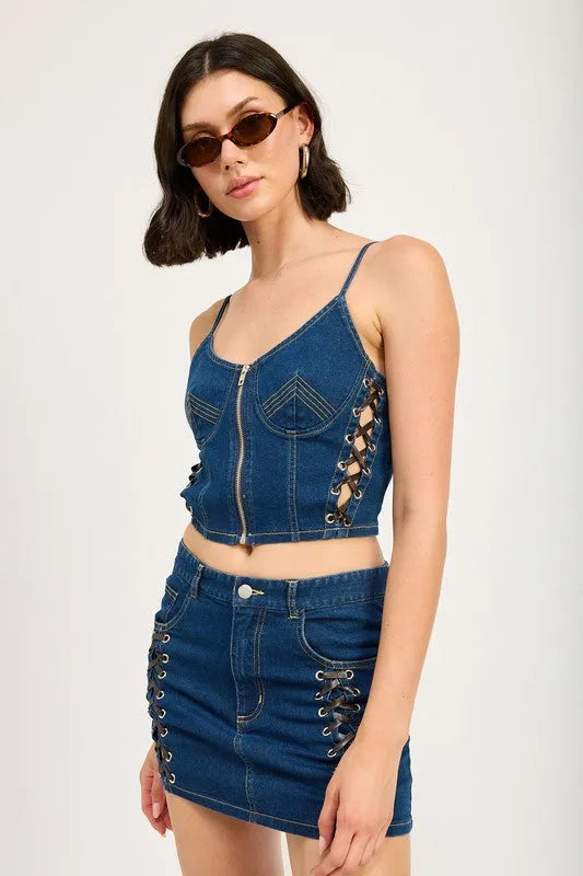 Lace Up Denim Mini Skirt for Women - 100% Cotton | Femstylo