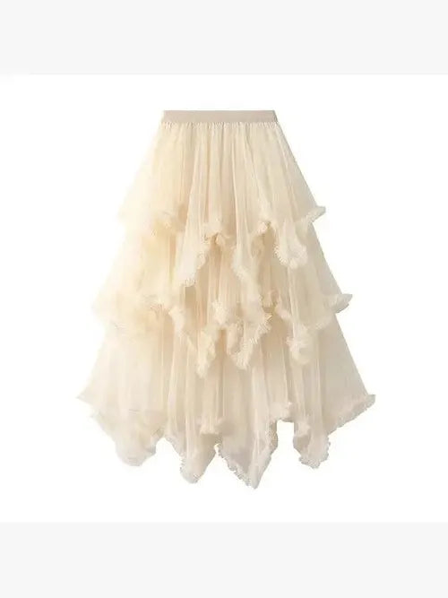 Layered Mesh High Waist Skirt – Sheer Tiered with Shorts