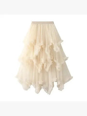 Layered Mesh High Waist Skirt – Sheer Tiered with Shorts