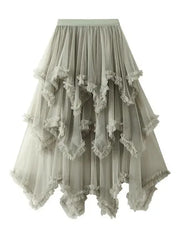 Layered Mesh High Waist Skirt – Sheer Tiered with Shorts